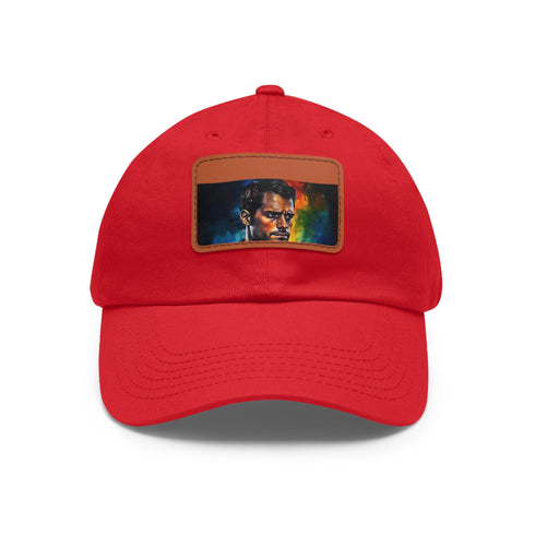 Henry Cavill-inspired neon watercolor snapback cap with light brown patch.