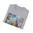 Charcoal cotton t-shirt with watercolor Chrysler Building design showcasing Art Deco elegance