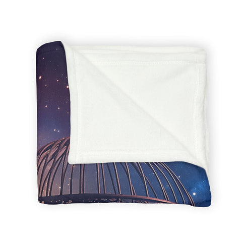 Bird Cage Floating Above Galaxy — Plush Fleece Throw Blanket — Product Detail View 8