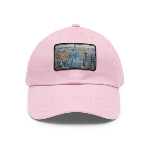 Chrysler Cityscape Watercolor Baseball Cap in White with Light Brown Patch