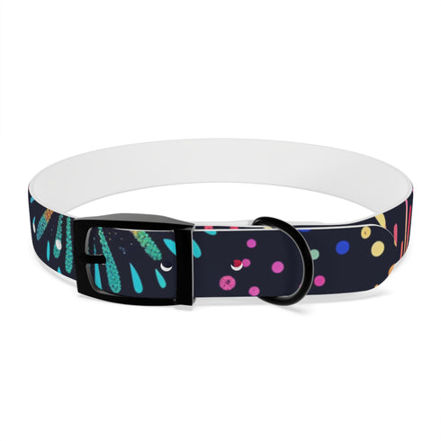 Vibrant dog collar with festive fireworks pattern, size M in Black Onyx.