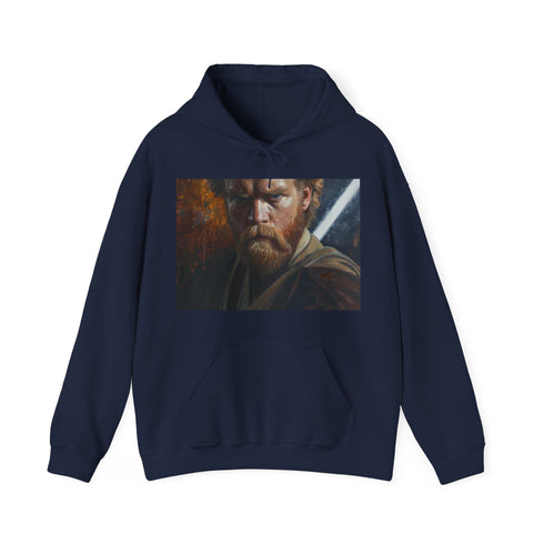 Navy Tatooine Canvas Hoodie with Ben Kenobi painting desert landscape.