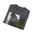 Charcoal cotton t-shirt with medieval castle and ivy graphic