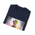 Charcoal cotton crew neck T-shirt featuring vibrant Baby Groot galaxy design