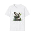 Panda-themed charcoal t-shirt with playful bamboo feast design.