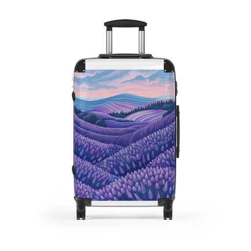 Lavender Fields Small Black Travel Suitcase with Floral Pattern