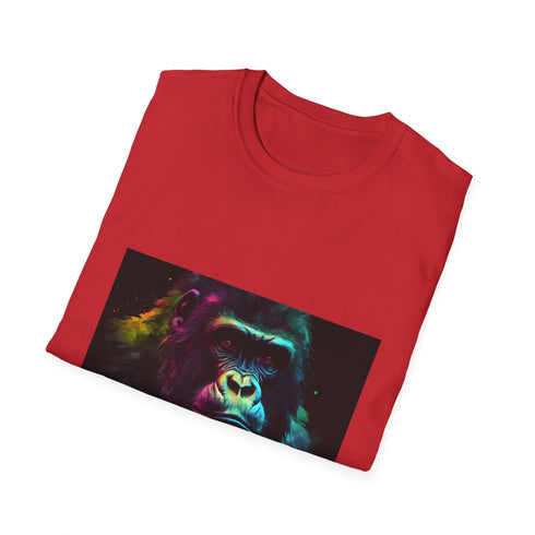 Vibrant charcoal t-shirt featuring watercolor gorillas in jungle-inspired design