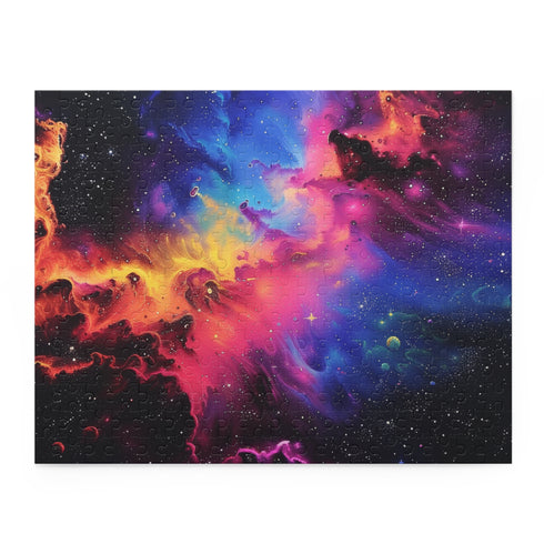 Neon Space Galaxy Jigsaw Puzzle - Explore vibrant colors and intricate details of the universe in this captivating puzzle