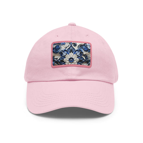 Midnight cerulean porcelain baseball cap with white/light brown patch.