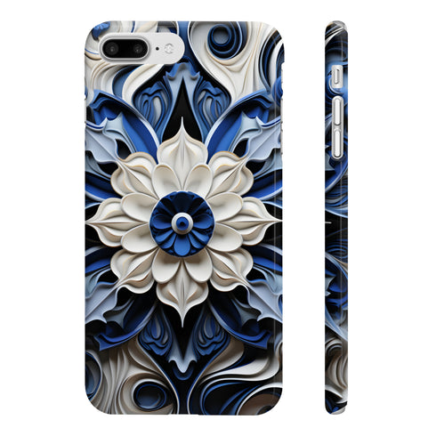 Blue porcelain textured phone case - glossy accessories for iPhone & Samsung.