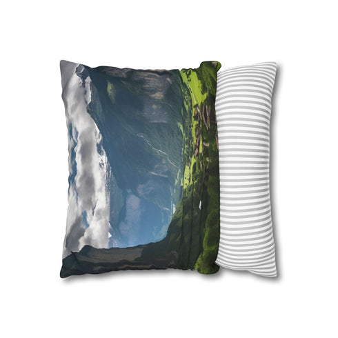 Lauterbrunnen Valley Switzerland Steep Cliffs Double-Sided Square Cushion Cover