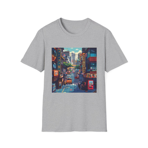 Vintage video game vibes charcoal t-shirt with pixelated characters design.