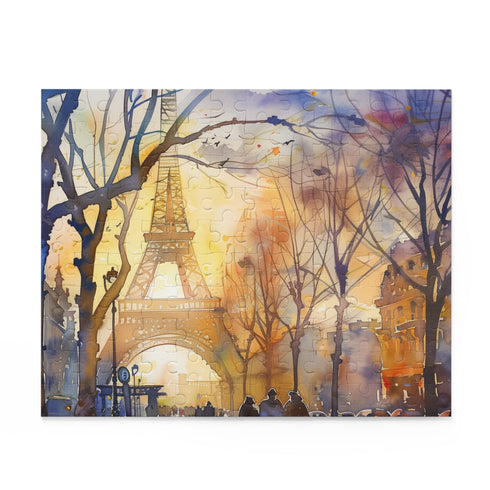 Colorful Eiffel Tower watercolor puzzle for art and travel lovers.