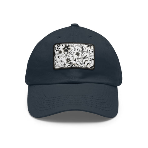 Monochrome baseball cap with repeating pattern, white/light brown rectangle patch.