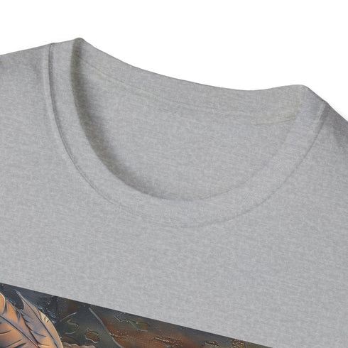 Steampunk owl graphic tee, charcoal color, crew neck, cotton fabric.