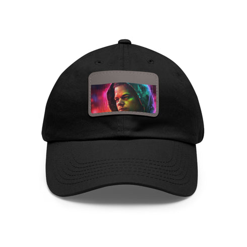 Neon watercolor dreams baseball cap with rectangle patch in white/light brown.