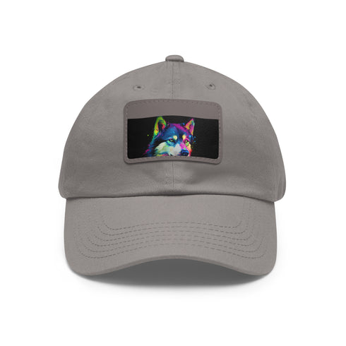 White husky love baseball cap with rectangle light brown patch.