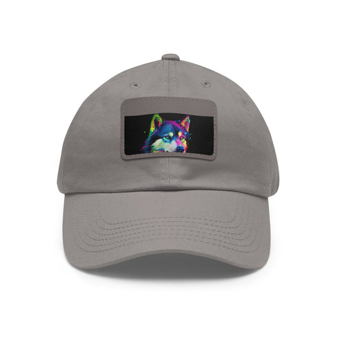 Husky Love Baseball Cap in White with Rectangle Patch.