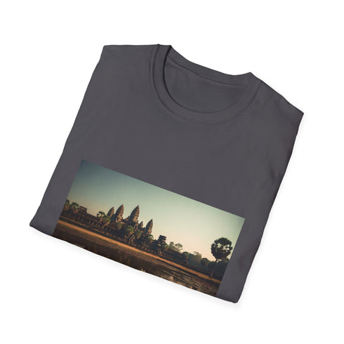 Charcoal cotton crew neck T-shirt with Angkor Wat silhouette design