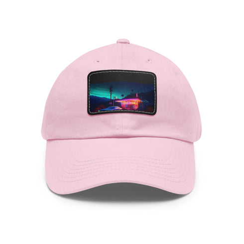 Neon watercolor charm baseball cap with white/light brown rectangle patch