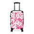 Cherry blossom printed small black suitcase for stylish spring travel.