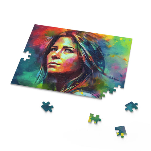 Jennifer Aniston watercolor puzzle in neon colors (120 pcs).