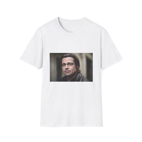 Charcoal crew neck cotton T-shirt with Brad Pitt graphic and regular fit