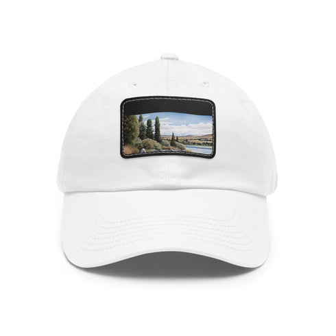 Kiwi Lake Adventure Baseball Cap in White with Light Brown Patch.