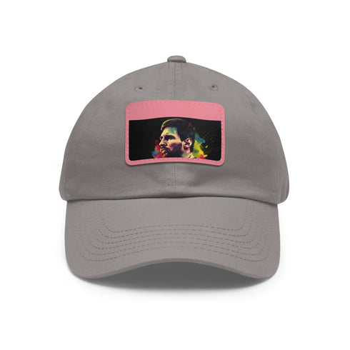 Messi neon splash cap, white & light brown patch, rectangle design.
