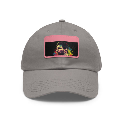 Messi Neon Splash Cap: Vibrant watercolor design, white/light brown rectangle patch.