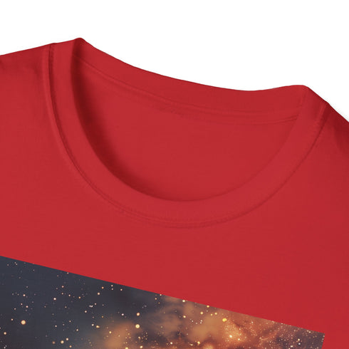 Charcoal galaxy painting t-shirt in cotton with vibrant celestial design