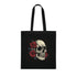 Gothic skull and rose design black cotton tote bag.