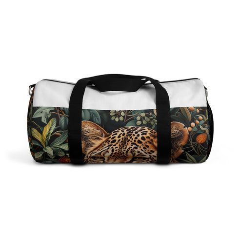 Wildlife inspired cheetah print duffel bag for travel or everyday use.
