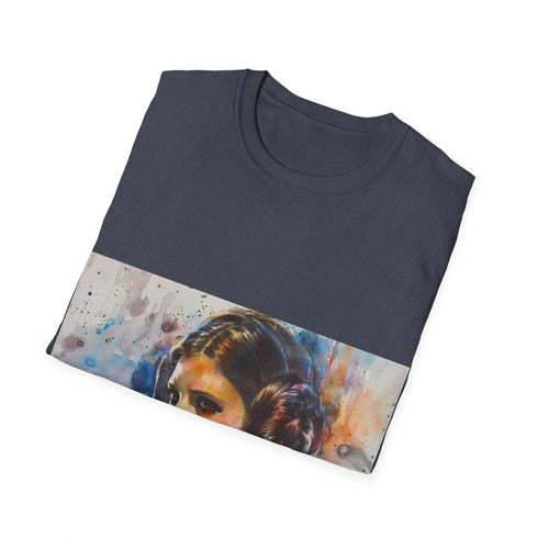Watercolor Charcoal Galactic Goddess Leia Tee in soft cotton crew neck design