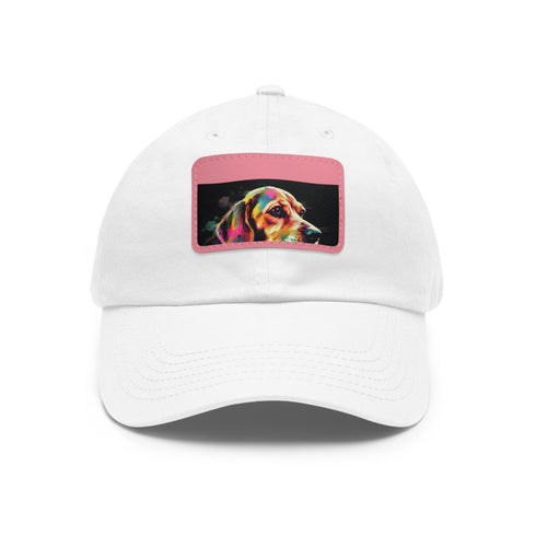 White beagle graphic baseball cap, unisex cotton hat, vegan-friendly.