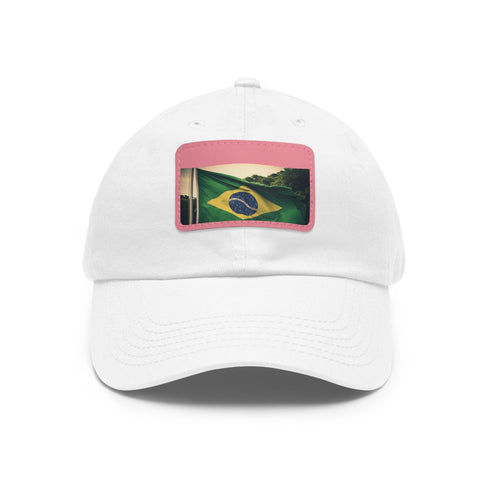 Brasilian pride flag cap, cotton, unisex, white, light brown patch.