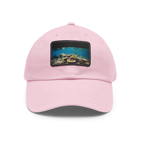 Great Barrier Reef themed white baseball cap with light brown patch