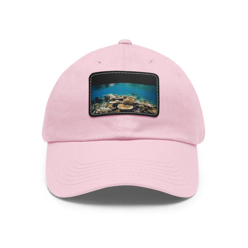 Great Barrier Reef Adventure white baseball cap with light brown patch.