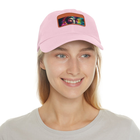 Neon watercolor baseball cap with light brown rectangular patch for unisex.