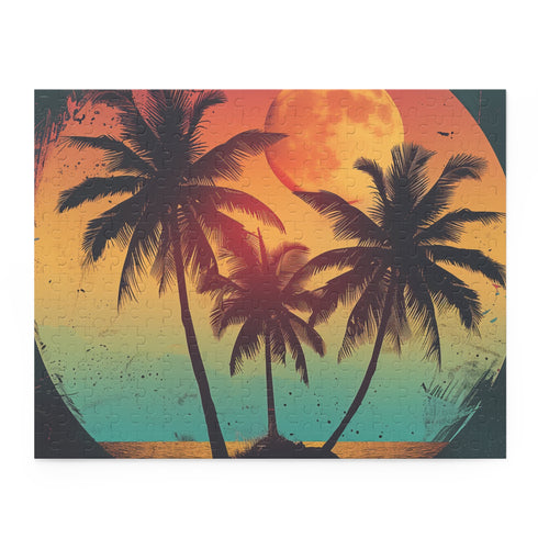 Vintage sunset tropical jigsaw puzzle for relaxing nostalgia at home