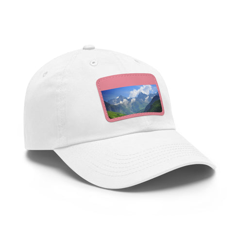 French Alps inspired cap with unique mountain design in white.