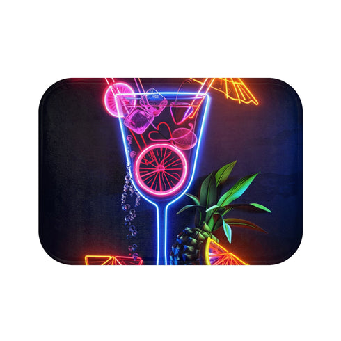 Neon tropical cocktail bath mat, 24x17 inches, high-quality material comfort.