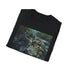 Charcoal crew neck cotton t-shirt with vibrant crocodile painting design