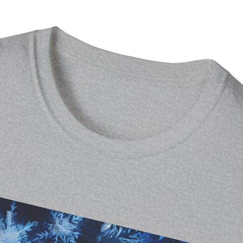 Charcoal cotton crew neck T-shirt with symmetrical nature-inspired pattern