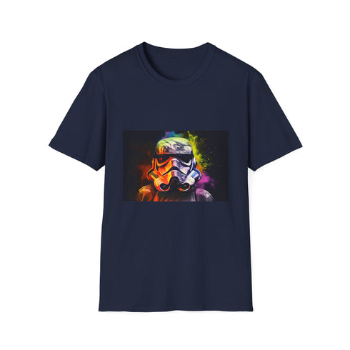 Vibrant neon Galactic Vanguard T-shirt in charcoal cotton with crew neck