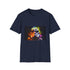 Vibrant neon Galactic Vanguard T-shirt in charcoal cotton with crew neck