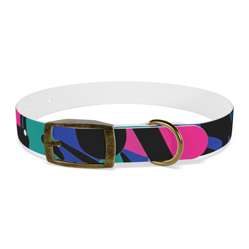 Neon graffiti dog collar for urban chic pets with black onyx design.