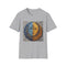 Charcoal cotton T-shirt with intricate sun and moon mandala design
