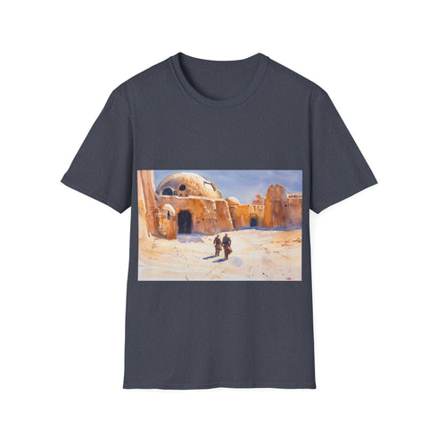Desert planet themed charcoal tee with Star Wars-inspired design.