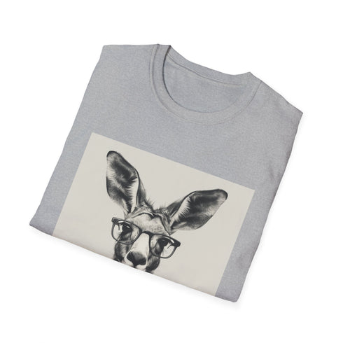 Charcoal hipster kangaroo t-shirt with cozy book-filled pouch design
